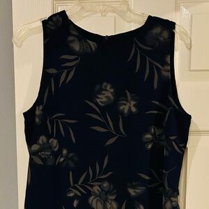 Navy Floral Midi Dress with Taupe Floral Print